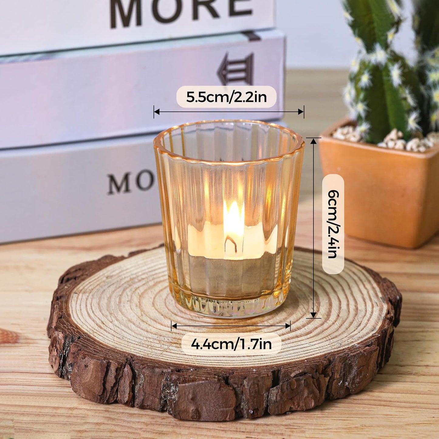 ComSaf Votive Candle Holders, 24 PCS Glass Candle Holders, Ribbed Tealight Candle Holder for Table Centerpieces, Gold Candle Holder for Wedding, Party, Baby Shower, Special Occasions, Fall Home Decor