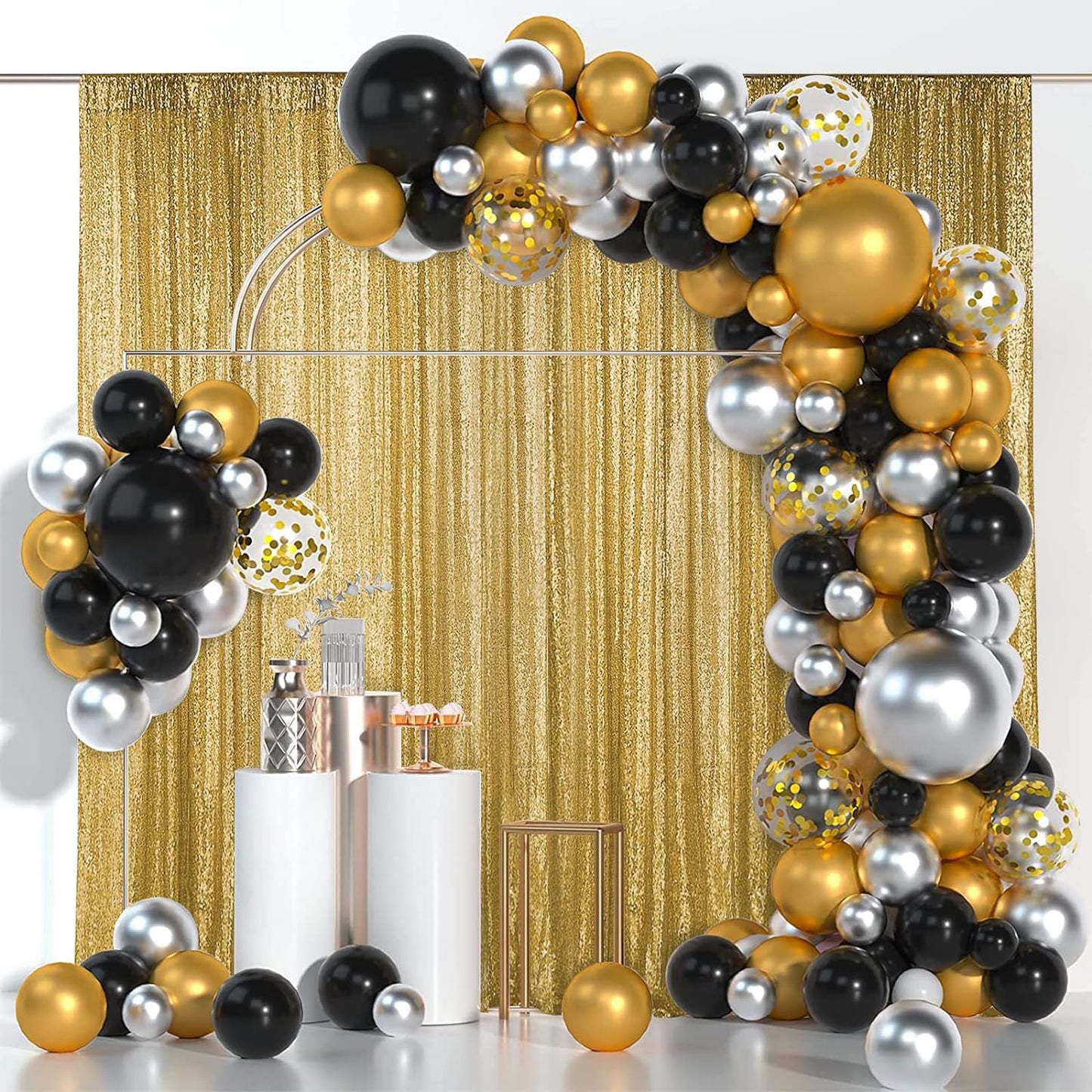 Hahuho Gold Sequin Backdrop Curtain, 2PCS 2FTx8FT Glitter Backdrop Curtain for Parties, Christmas, Wedding, Party Decoration（2 Panels, 2FT x 8FT, Gold
