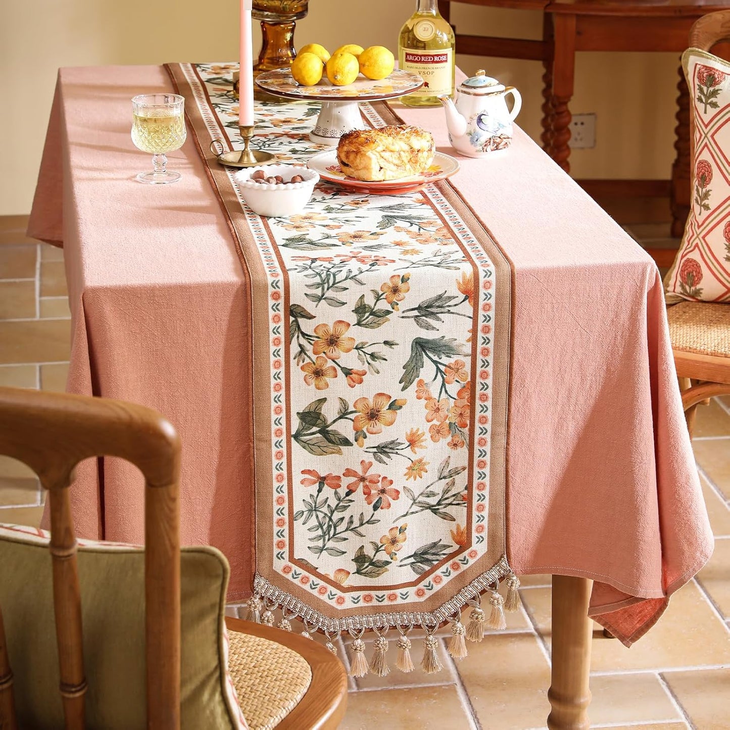 Vintage Linen Table Runner,Floral Table Runners 71 Inches Long,Soft and Luxury Tablerunner.Decoration Tabletop for Kitchen,Dining,Tea Party,Home,Christmas,12"*71"