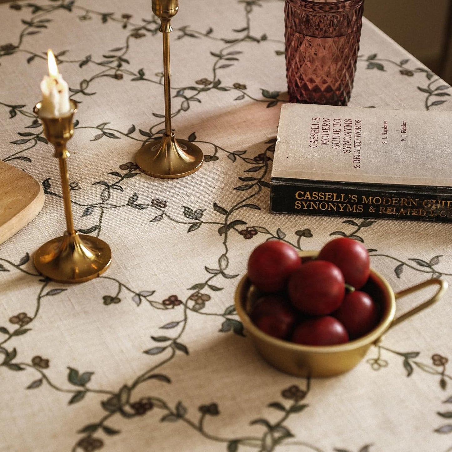 patdrea Designer Linen French Tablecloth for Rectangle Table,Fall Country Breathable Floral Tablecloths,Table Cover for Kitchen Dining,Tea Party,Christmas,Thanksgiving,55"x79"-Oliveirad