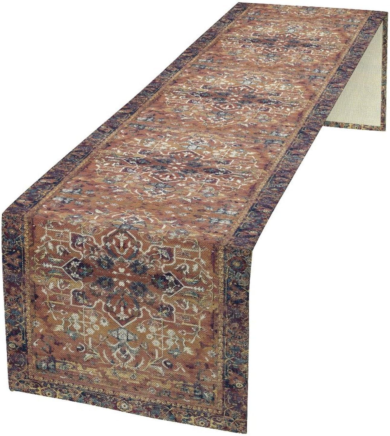 Boho Floral Vintage Table Runner, Purple Brown Retro Flower Rustic Country Farmhouse Abstract Pattern for Home Kitchen Table Decor Dining Coffee Room Party Decor 13x60in
