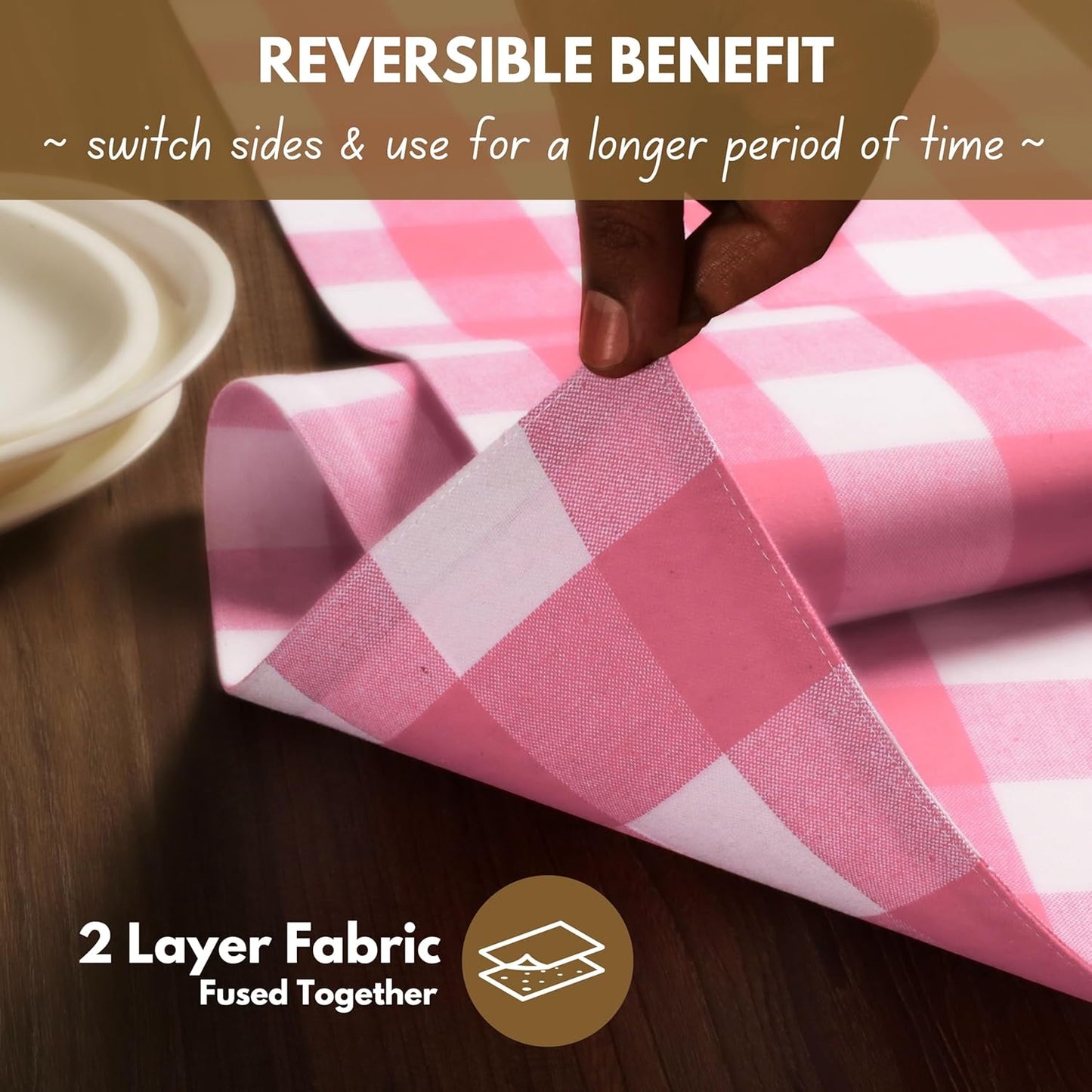 Native Fab Table Runner Buffalo Check Plaid 100% Cotton - 13x72 Inches Kitchen Dining Table Decoration for Indoor Outdoor Farmhouse Home Party Decor - Pink and White