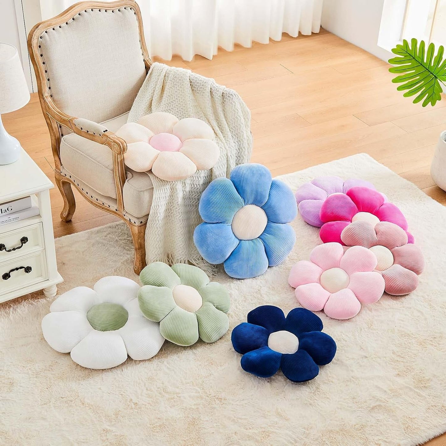 Lavender Flower Pillow, 19.6" Cute Flower Shaped Floor Pillow, Aesthetic Floral Plush Daisy Decorative Throw Pillows for Bed Sofa Couch