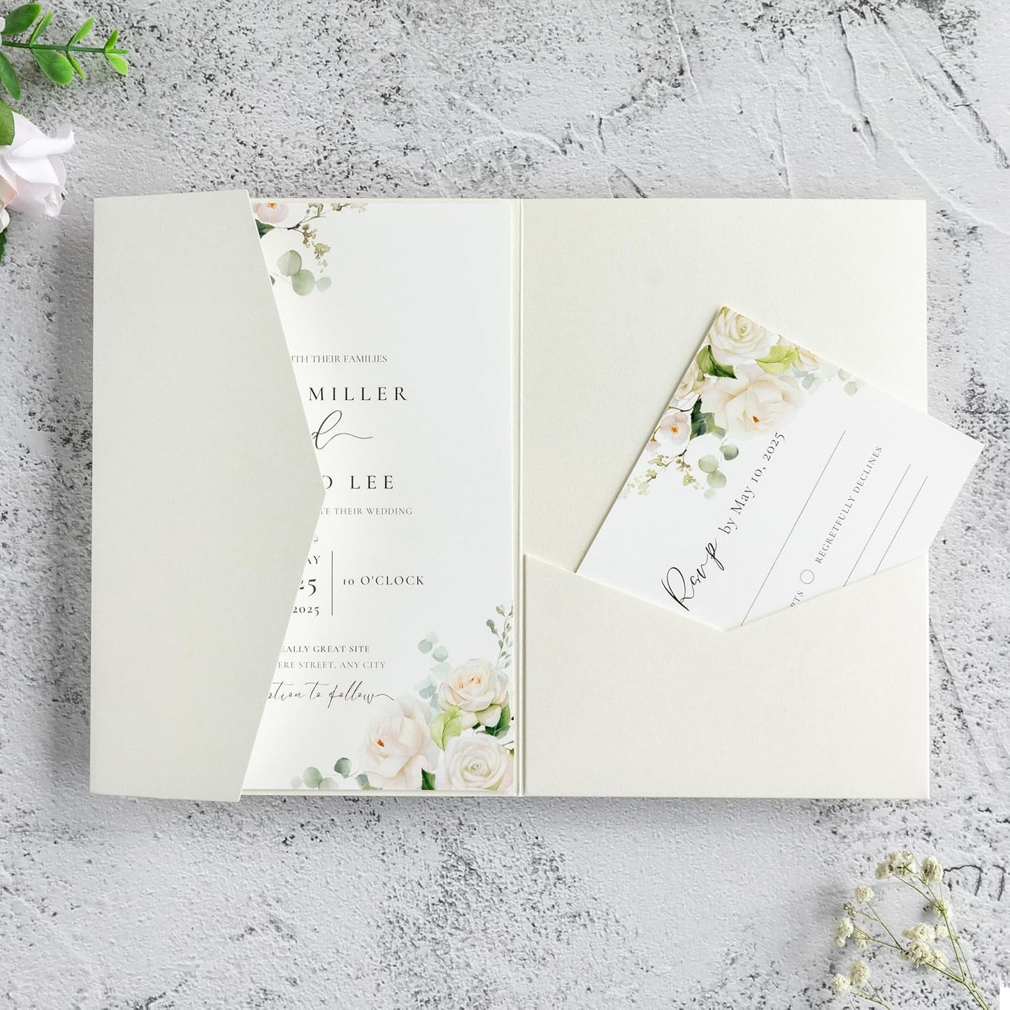 20 PCS Ivory Tri-fold Laser Cut Wedding Invitation Pockets for 5x7 Wedding Cards Bridal Shower Engagement Quinceanera Invitation