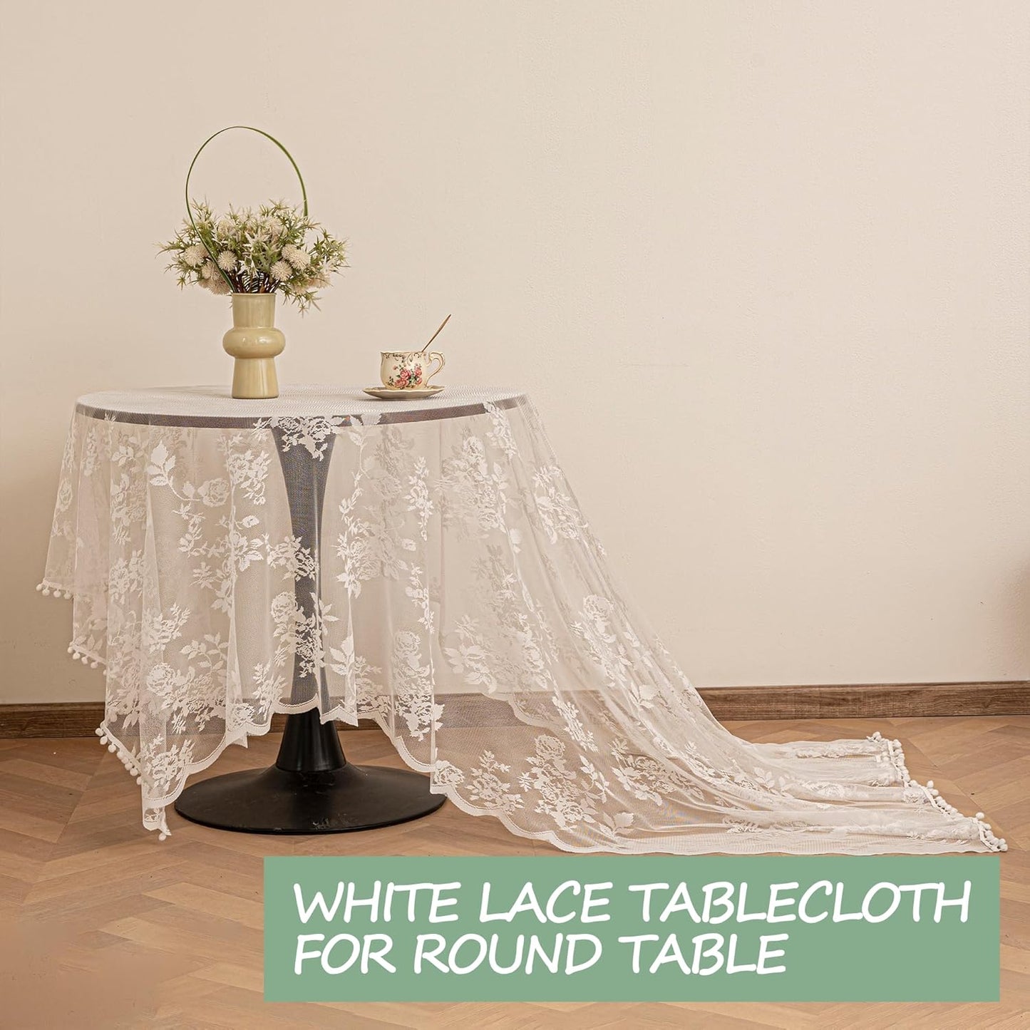 Jayla White Lace Tablecloth for Rectangular Tables, Vintage Style Wedding Table Cloths for Reception, Baby Shower, Birthday Party, Formal Dining, Dinner Parties 54 X 108 Inches