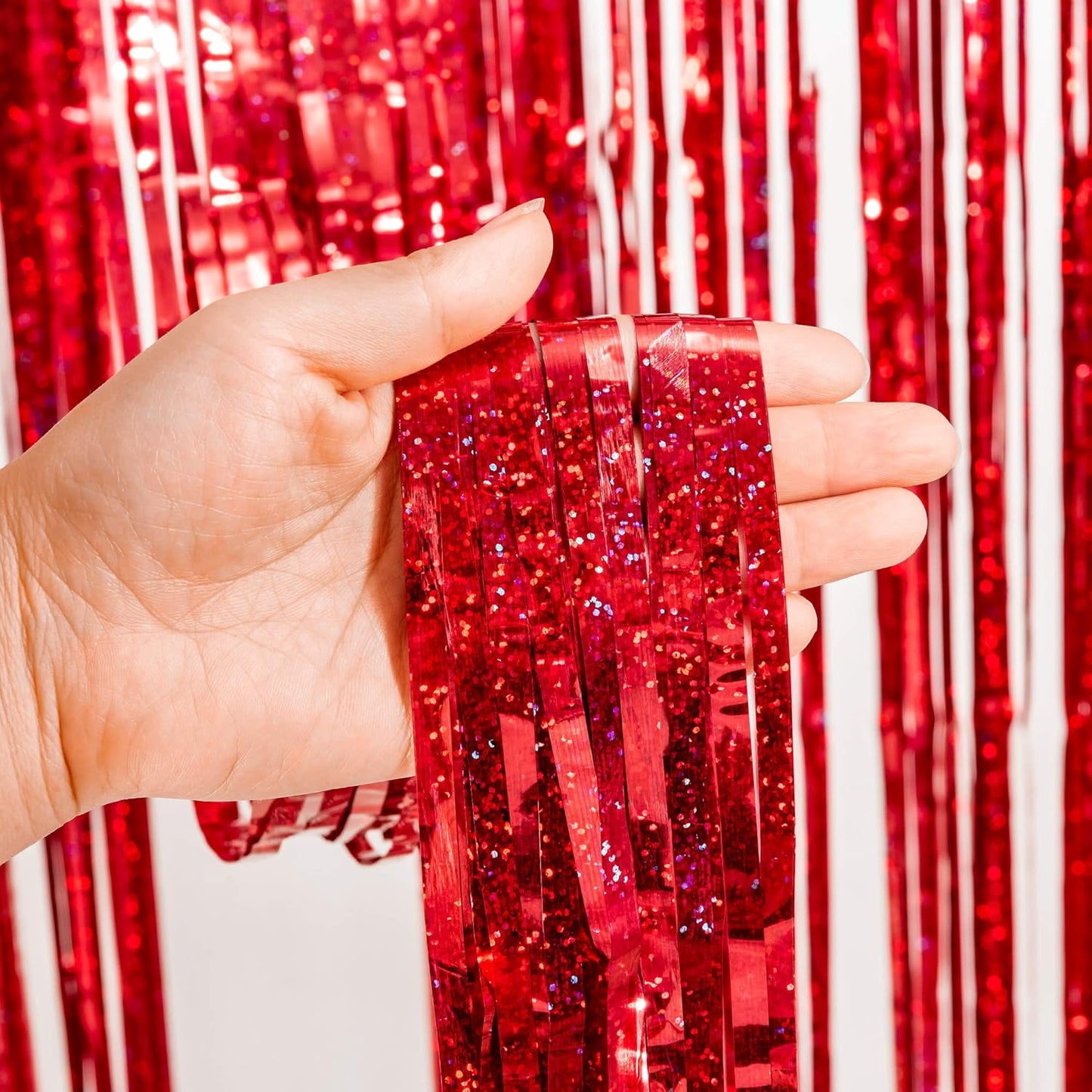 GREATRIL Red Fringe Curtains Party Streamers Backdrop Foil Tinsel Curtain Decoration for Stranger Theme Party Christmas Valentines Day Party 2 Pack