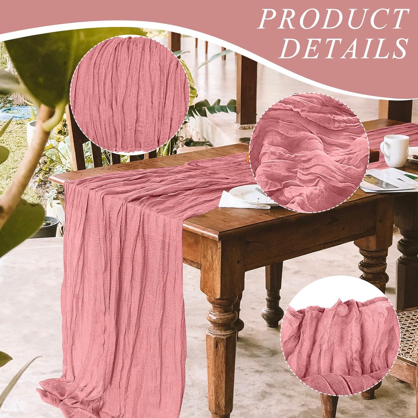 6 Pack Cheesecloth Table Runner 10Ft Christmas Gauze Boho Table Runners for Wedding Decor Bridal Shower Decorations Baby Shower Party(35" x 120")