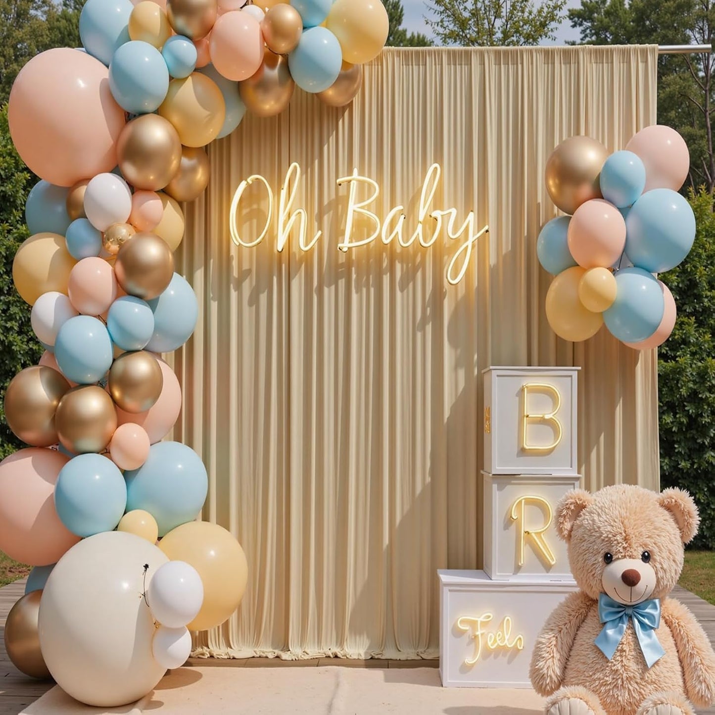 10×14 ft Wrinkle Free Beige Backdrop Curtain for Weddings Parties, 2 Panels 14ft Silky Polyester Wedding Drapes Backdrop Photo Back Drop Cloth for Birthday Baby Shower Photography Backgrounds