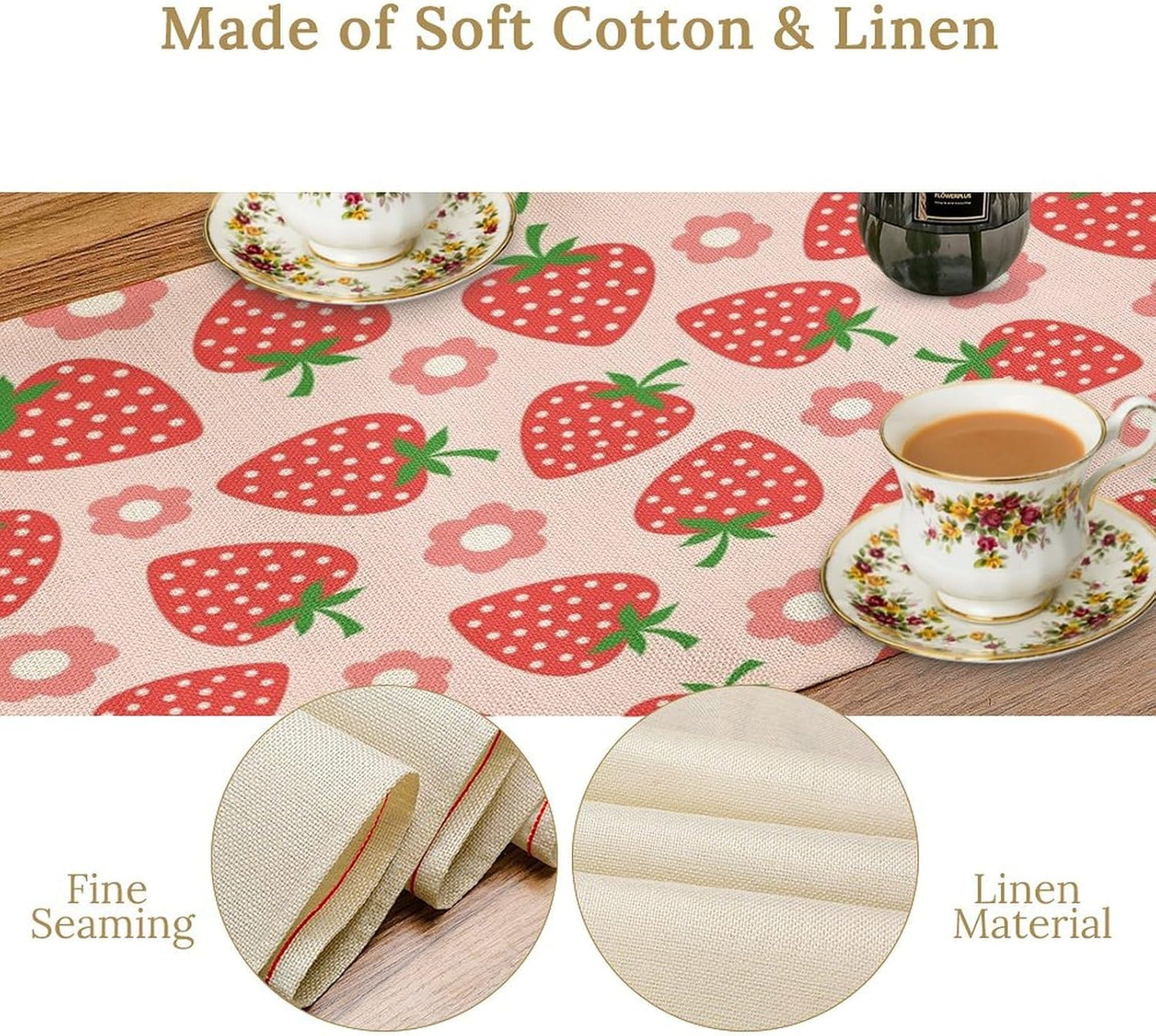 Strawberry Table Runner Spring Summer Fruit Pink Berry Forest Garden Dinner Runner for Girl Baby Shower Party Holiday Home Kitchen Dining Table Decor 13x90