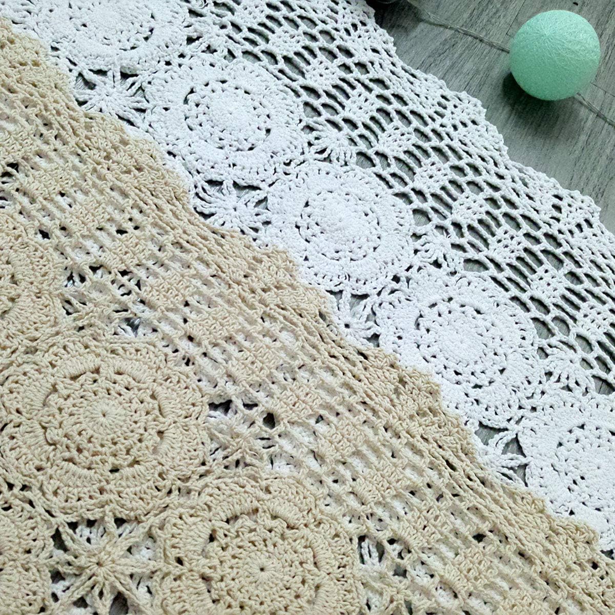 Cotton Handmade Crochet lace Table Runners Rectangular Tablecloth Doilies Doily Table Dresser Scarf Décor,19x31Inch,Beige