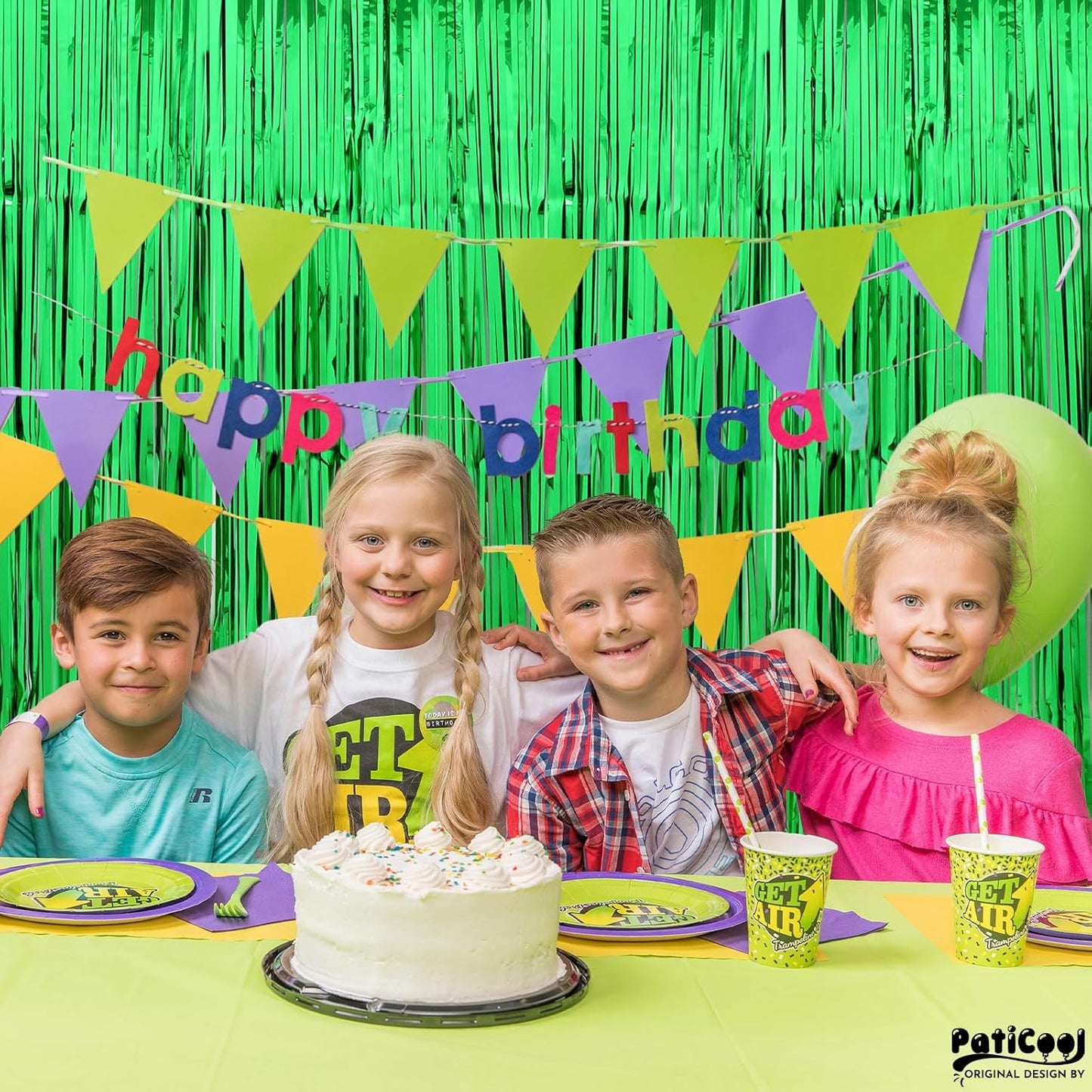 Green Streamers Party Decorations - Thicken 2 Pack 3.2 x 8.2 FT - Tinsel Foil Fringe Curtains Party Backdrop for Birthday, Dinosaur, Jungle, Football, Golf Party Decorations