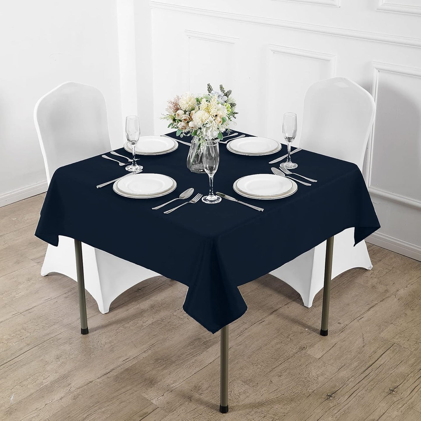 Fokitut 2 Pack Waterproof Square Tablecloth, 90x90 Inch, Stain Resistant and Wrinkle Polyester Table Cloth, Fabric Table Cover for Kitchen Dining, Wedding, Party, Holiday Dinner-Navy