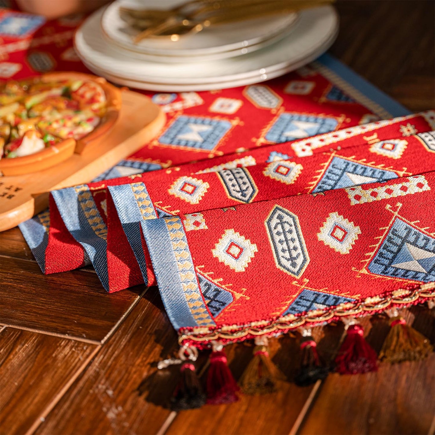 13×72 Inch Table Runner, Retro-Luxury Tassels Series for Kitchen Dining Table Holiday Decoration (Chipset)