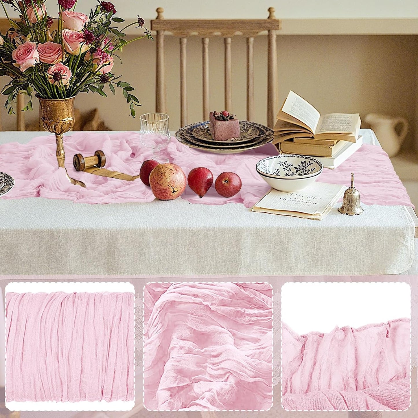 6 Pack Cheesecloth Table Runner 10Ft Christmas Gauze Boho Table Runners for Wedding Decor Bridal Shower Decorations Baby Shower Party(35" x 120")