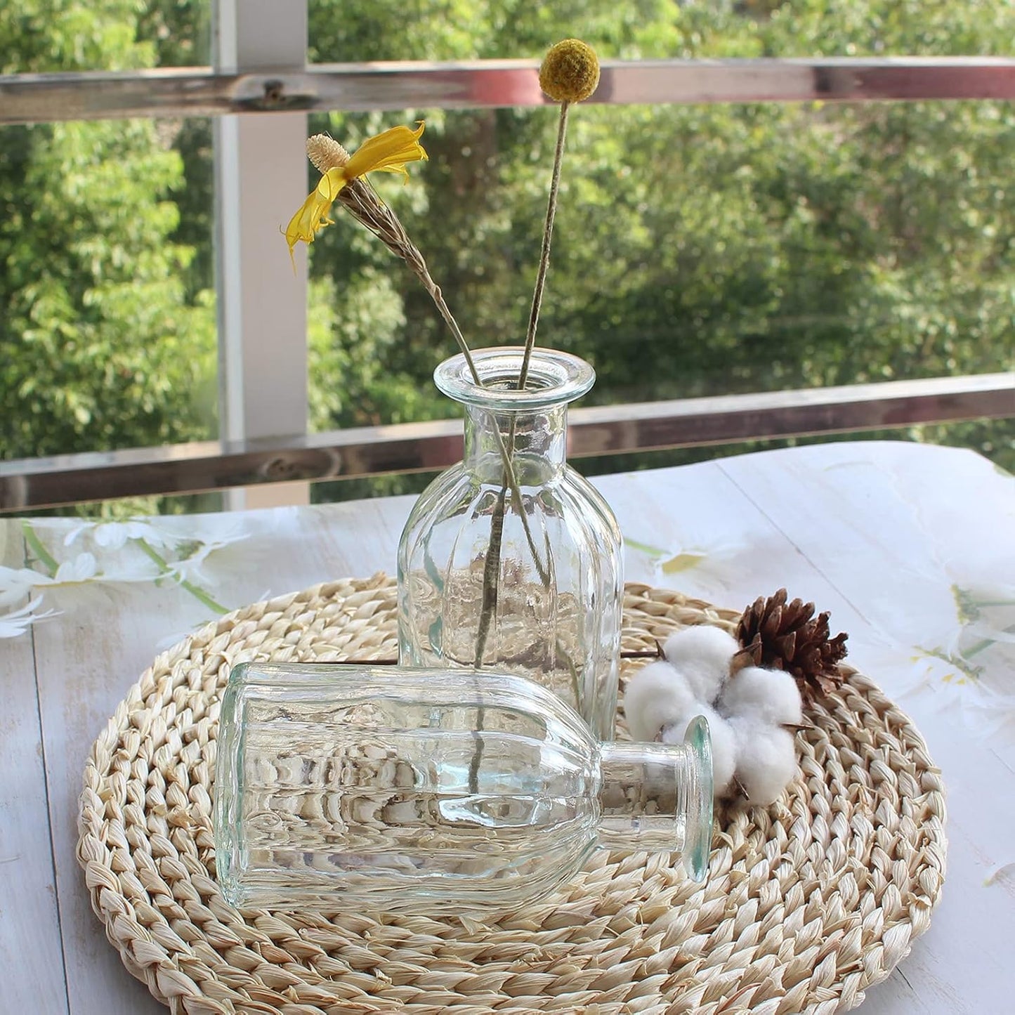 3 Sets Clear Glass Vase for Flowers Small Bud Vase for Decor, Bud Vases in Bulk for Centerpieces, Home Decorative Vase Set Round Vintage Glass Bottles, 2.85"X 5.4"