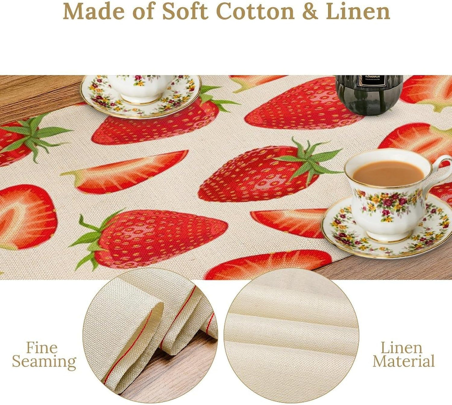 Strawberry Table Runner Spring Summer Wild Berry Fruit Theme Dinner Runner for Girl Baby Shower Party Holiday Home Kitchen Dining Table Decor 13x90