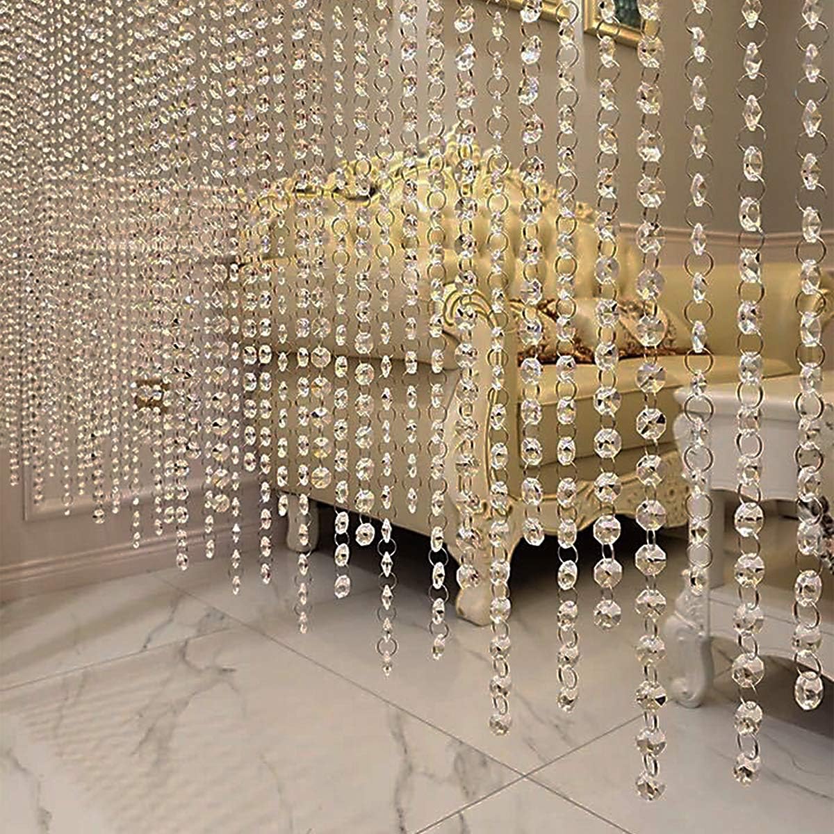 99ft Acrylic Crystal Garland Strands - Hanging Chandelier Gem Bead Chain - 14mm Clear Octagon Prism Diamond String Decorations for Wedding Party Manzanita Centerpiece Christmas Tree