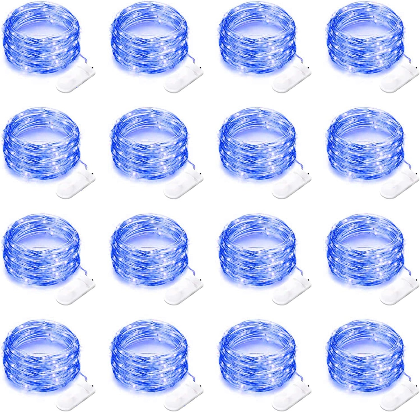 16 Pack Led Fairy Lights Battery Operated String Lights 10 Feet 30 LED Waterproof Twinkle Lights Mason Jar Lights Silver Wire Firefly Lights for Christmas Party Wedding Patio (Blue)