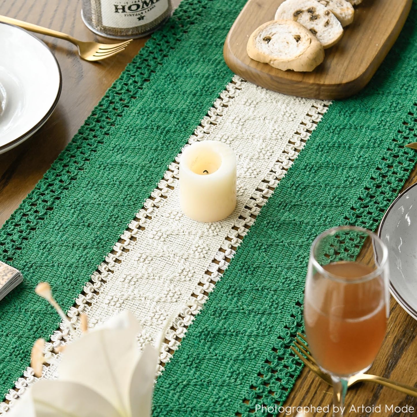 Artoid Mode Dark Green Farmhouse Rustic Table Runner, Seasonal Hollow Kitchen Dining Table Decoration for Home Party Decor 12x120 Inch