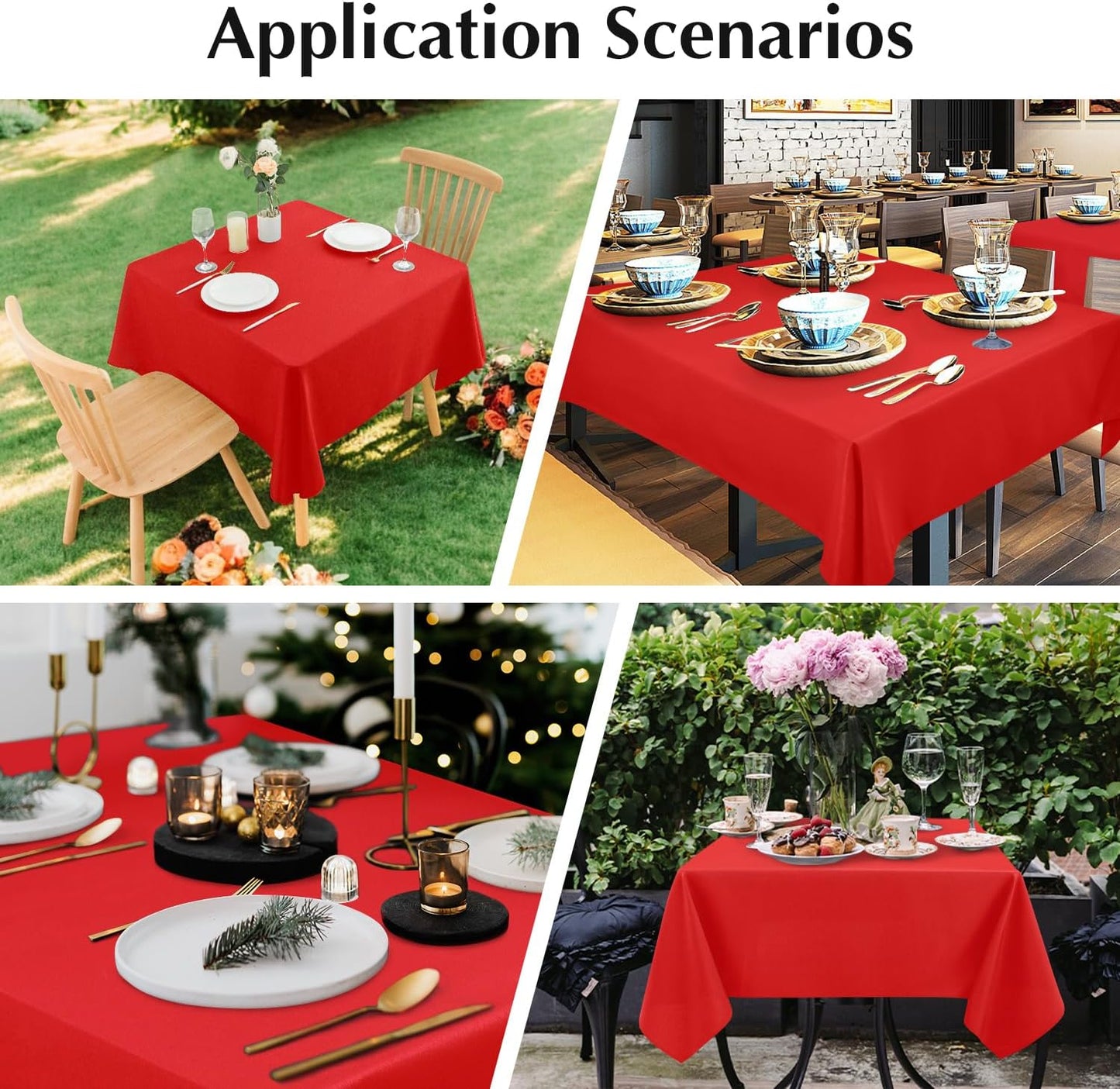 2 Pack Square Table Cloth 60X60 Inch Red Washable Fabric Tablecloth Polyester Solid Dining Table Cover for Birthday Party Dinner Holiday Outdoor Indoor