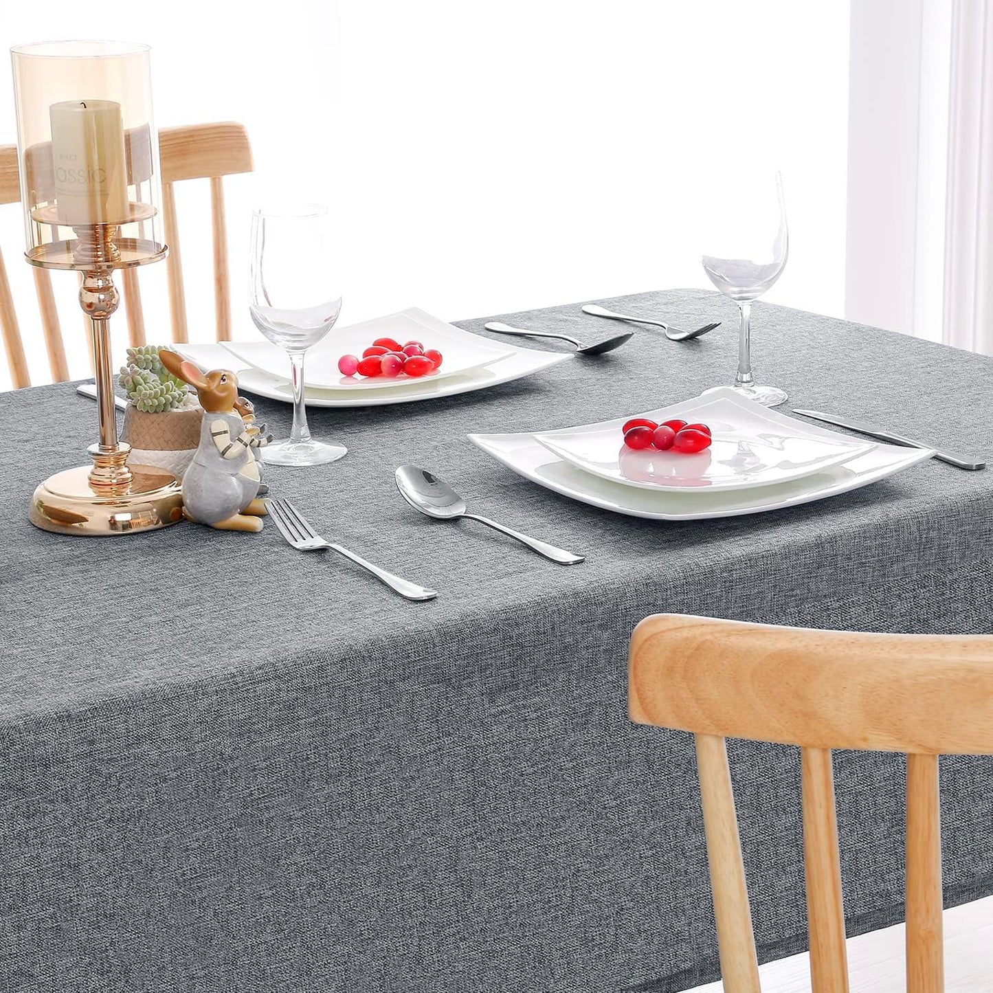 Hiasan 2 Pack Faux Linen Rectangle Tablecloth - Wrinkle and Stain Resistant Washable Table Cloth for Kitchen Dining Room Holiday Table Cover for Party Dinner, Grey, 70 x 140 Inch
