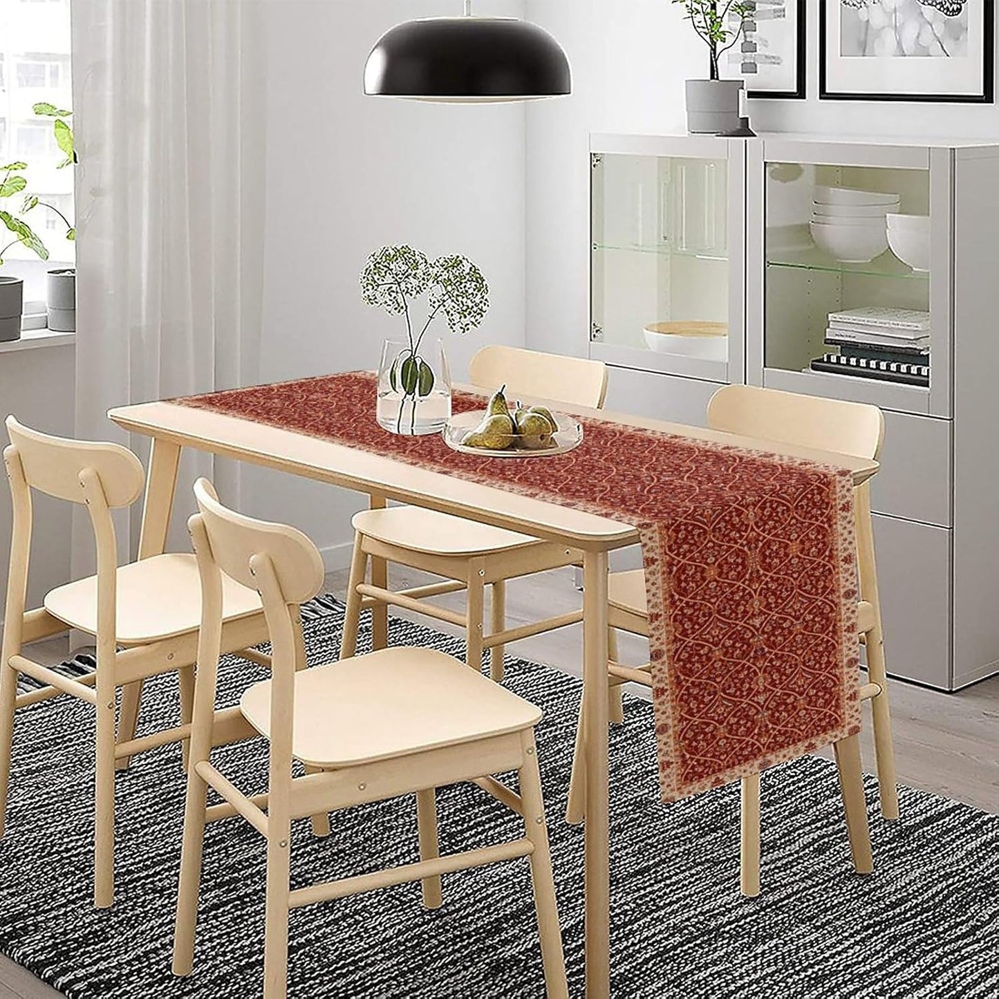 Boho Floral Vintage Table Runner, Red Retro Flower Rustic Country Farmhouse Abstract Pattern for Home Kitchen Table Decor Dining Coffee Room Party Decor 13x120in
