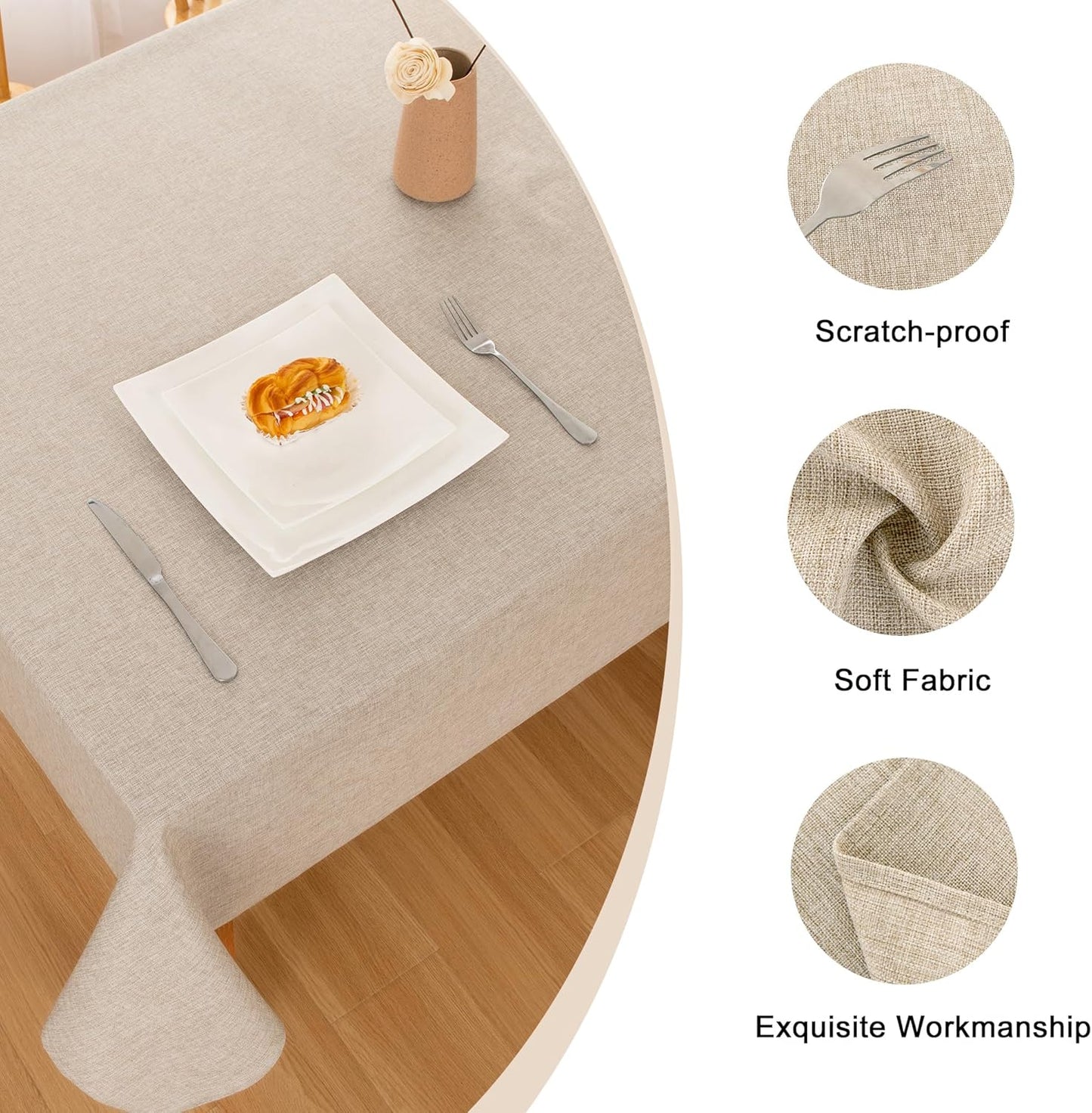 Hiasan Faux Linen Rectangle Tablecloth - Wrinkle and Stain Resistant Washable Table Cloth for Kitchen Dining Room Holiday Table Cover for Dinner, Beige, 70 x 120 Inch