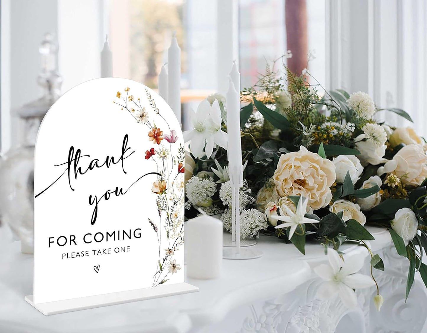 Boho Floral Thank You For Coming Sign, 6 x 8 Inch White Arch Acrylic Wedding Sign with Holder, Wedding Sign for Ceremony and Reception, Wedding Decoration, Wedding Supplies - BX03