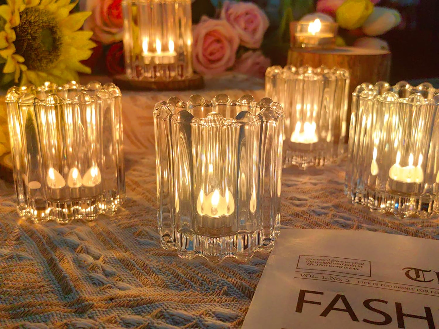 GOLDEAL 6Pcs Clear Glass Votive Candle Holders Tealight Holders Decorative, Tea Candle Holders Bulk,Candlestick for Wedding, Party,Dinner, Home Table Decor.