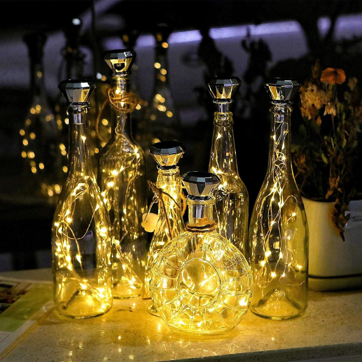 Upgraded Solar Diamond Shaped Wine Bottle Lights, 8 Pack 20 LED Fairy Lights with Solar Cork Lights Outdoor Waterproof for Wedding Party Decor Women Gift