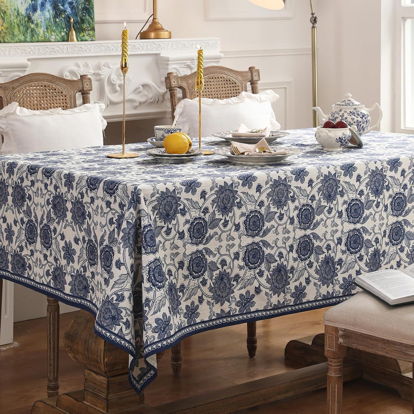 patdrea Designer Small Blue Tablecloth for Rectangle Table,Vintage Paisley Pattern Table Cloth,Decor Floral Cover Cloth for Kitchen Dining Christmas,Thanksgiving,Party,55"x71"-Lantang a