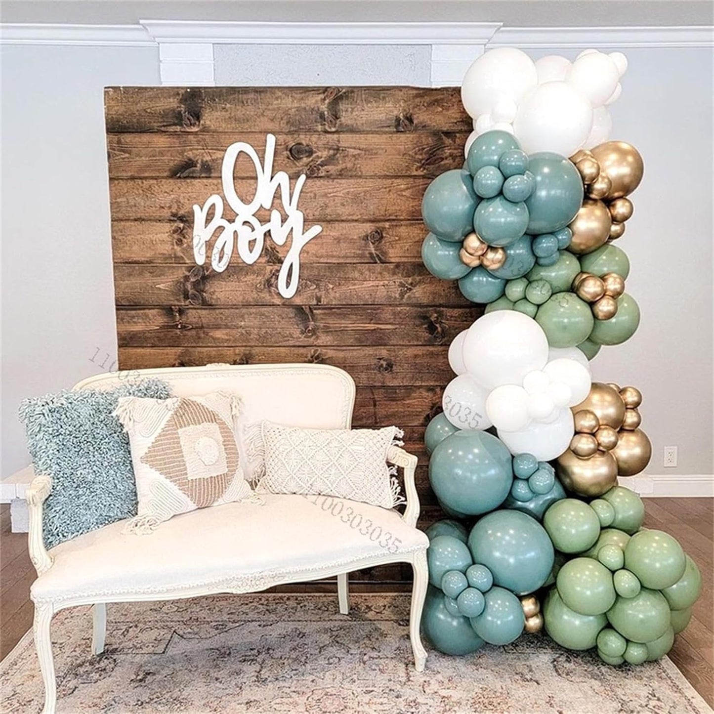 Dusty Blue Sage Green Balloon, 60PCS Pastel Olive Green Slate Blue Beige White Sand Balloon with Metallic Gold Confetti Latex Balloon for Boho Birthday Wedding Baby Bridal Shower Party Decorations