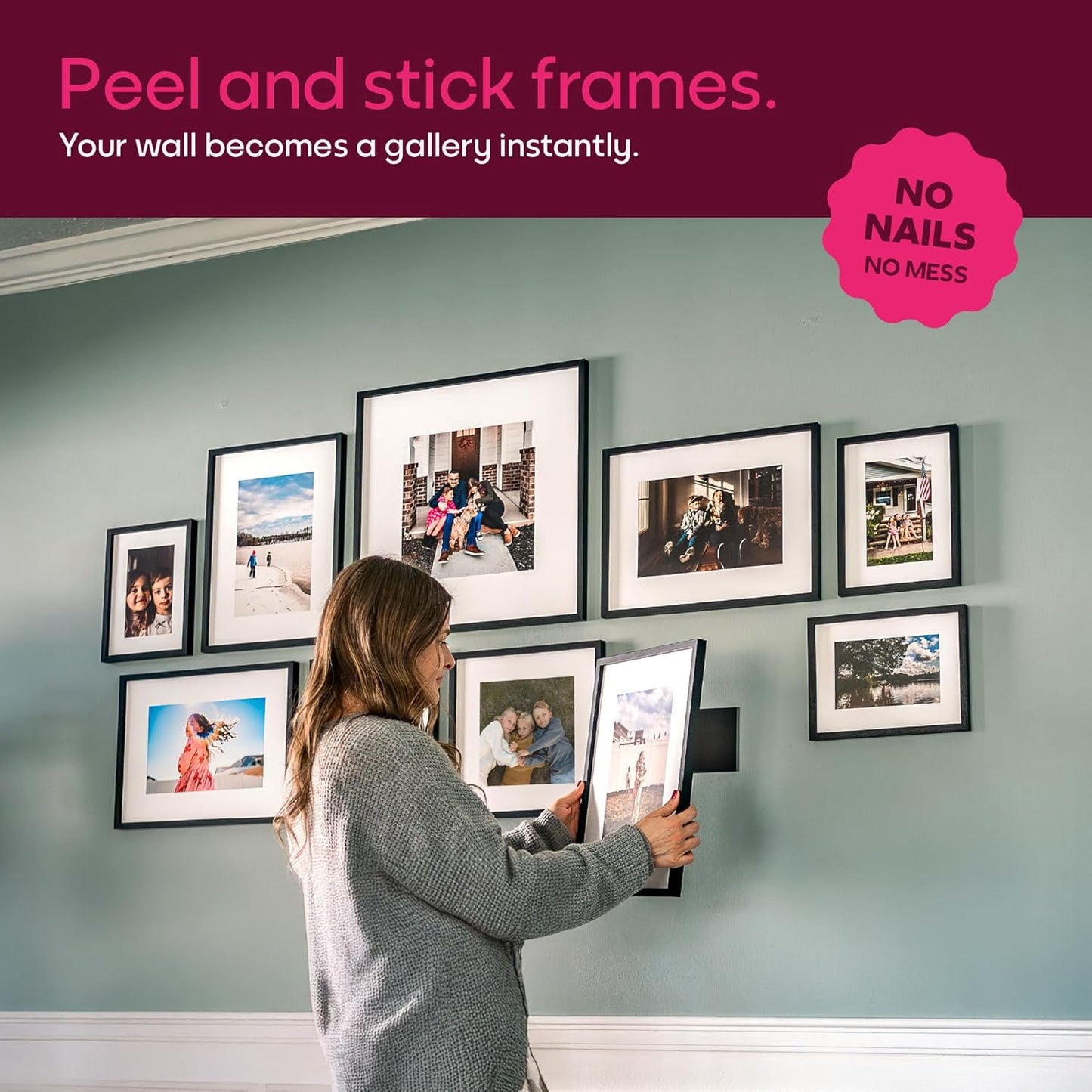 Mixtiles Official - Custom Photo Tiles - Personalized Printed Photos - Magnetic Wall Frames - Adhesive Sticker, No Nails - Various Sizes and Frames - offbeat-set-5-Tile - Oak Frame