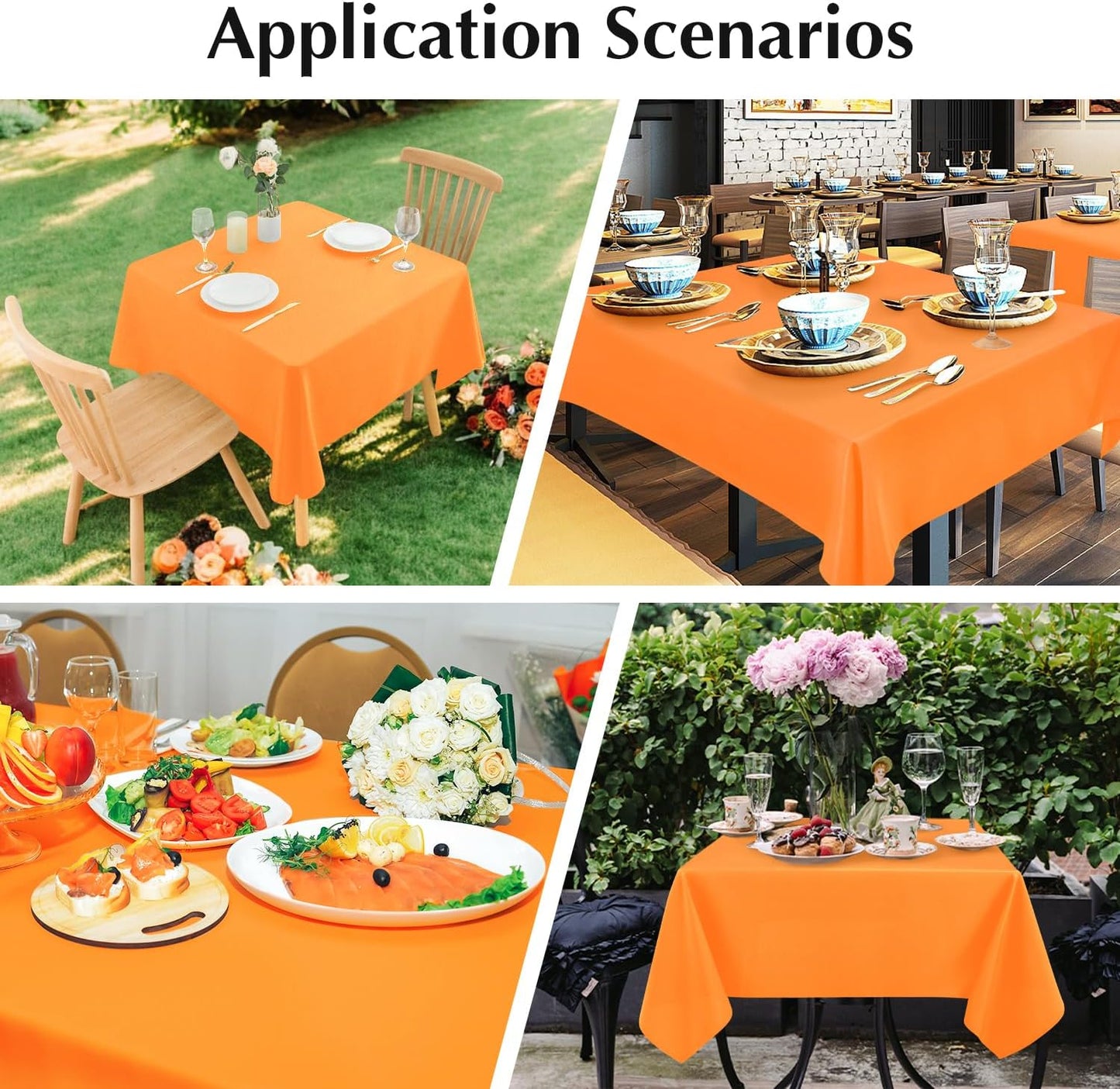 2 Pack Square Table Cloth 48X48 Inch Orange Washable Fabric Tablecloth Polyester Solid Dining Table Cover for Birthday Party Dinner Holiday Outdoor Indoor