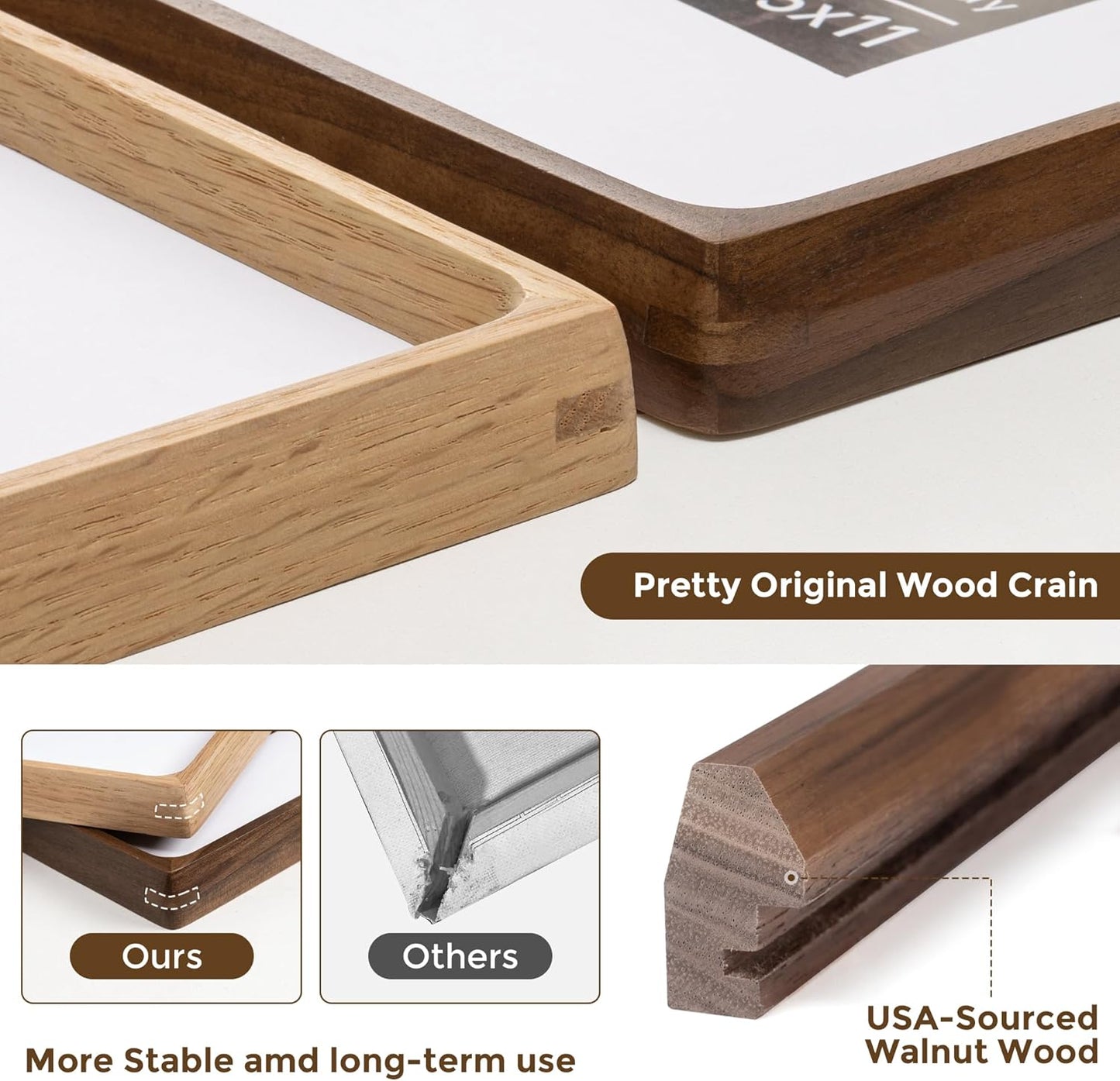 12x18 Frame USA-Sourced Natural Walnut Wood Solid Wood Photo Frame Handcrafted Rounded Corner with Mat to 8x12 Picture Display with Real Glass Family Picture, Wedding Photo, Certificate
