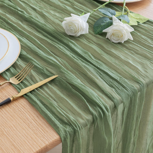Asee'm Cheesecloth Table Runner 120 Inches Sage Green Boho Gauze Cheese Cloth Runner 10FT Rustic Sheer Fall Table Runners for Thanksgiving Wedding Baby Shower Holiday Party Decoration