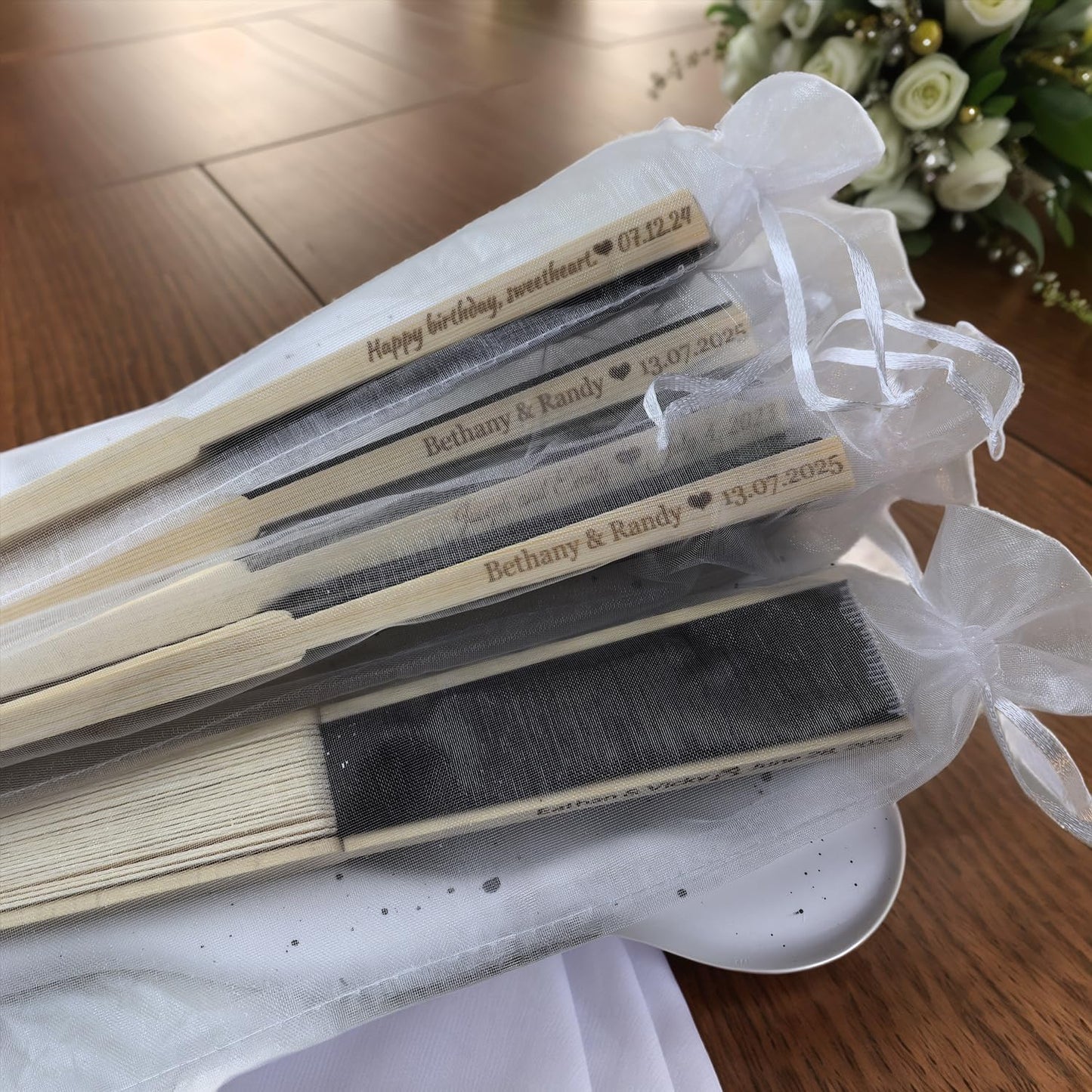 10Pcs Personalized Silk Fans Folding Hand Fan, Custom Wedding Bridal Party Favors, Summer Wedding Bride, Wedding Gift, Thank You Gift (Black)