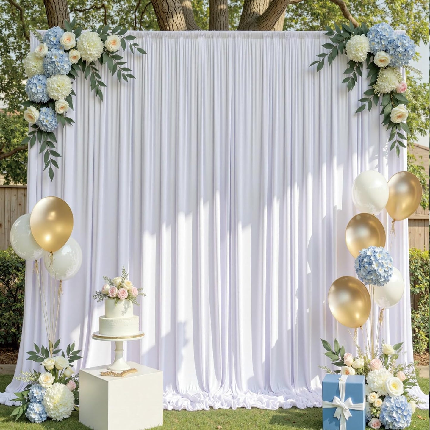 10x10ft Wrinkle Free White Backdrop Curtains for Party Background, 2 Panels 5x10ft Silky Polyester Photo Backdrop Drapes Back Drop Cloth for Wedding Birthday Photography Baby Shower Decor