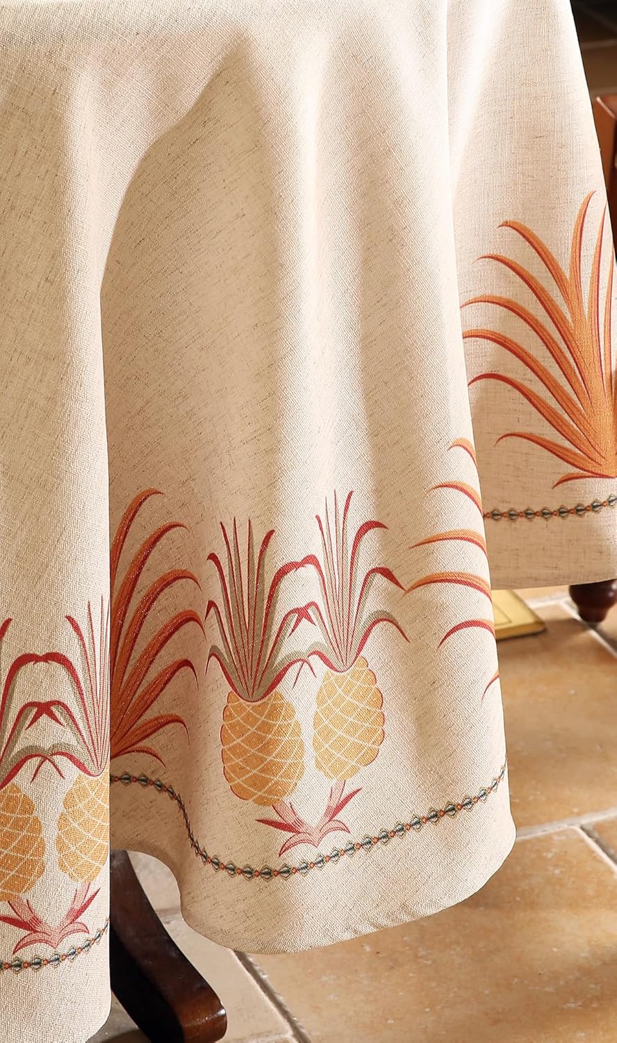 patdrea Designer Vintage Round Tablecloth,Pineapple Pattern Linen Tropical Style Tablecloths,Fall Decor Table Cover for Kitchen Dining Christmas,Thanksgiving,Tea Party,Diameter 55"-Pineapple B