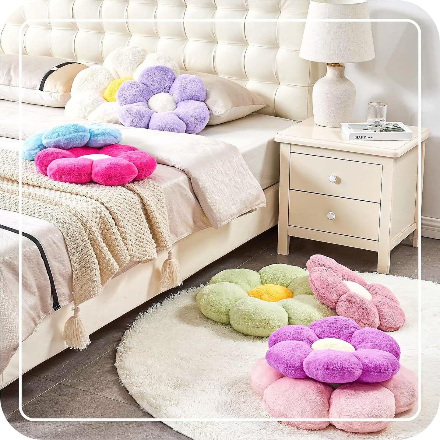 Lavender Flower Pillow, 17.7" Flower Shaped Plush Decorative Throw Pillow for Bed