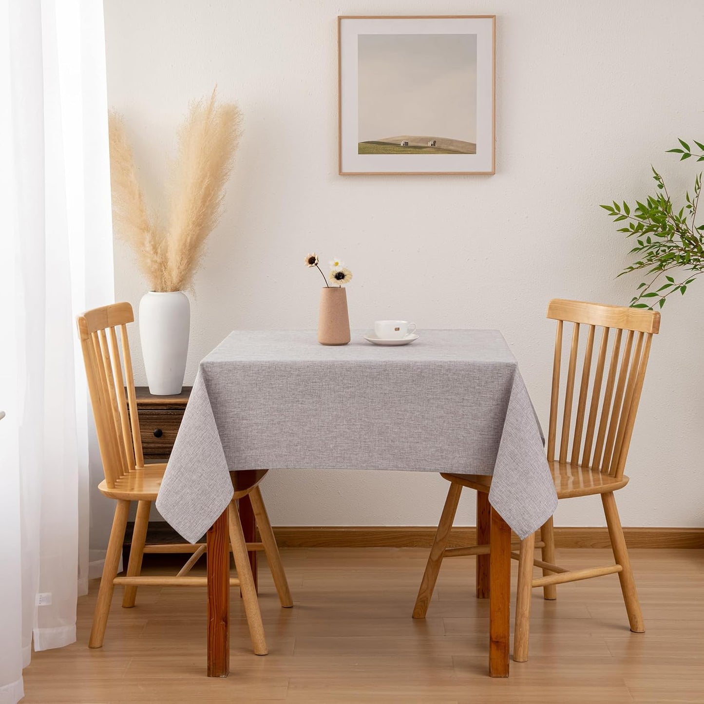 Hiasan 2 Pack Faux Linen Square Tablecloth - Wrinkle and Stain Resistant Washable Table Cloth for Kitchen Dining Room Holiday Table Cover for Party Dinner, Stone, 54 x 54 Inch