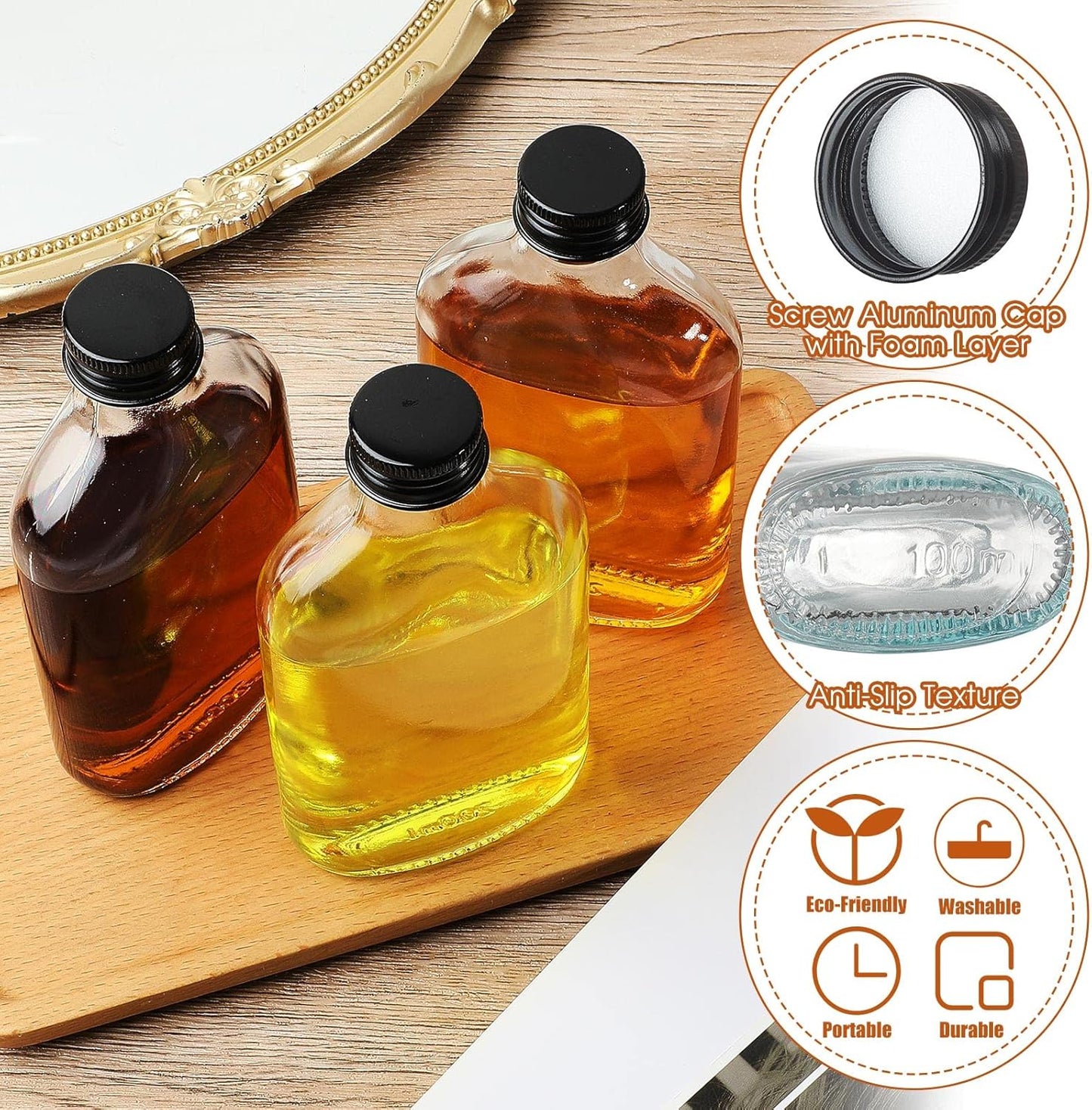 Patelai 32 Pcs Clear Glass Bottles with Caps Mini Glass Flask Liquor Bottles Empty Alcohol Shot Bottling Small Champagne Container DIY Gift for Halloween Wine Beverages Liquor Drinks Oil Beer (100 Ml)