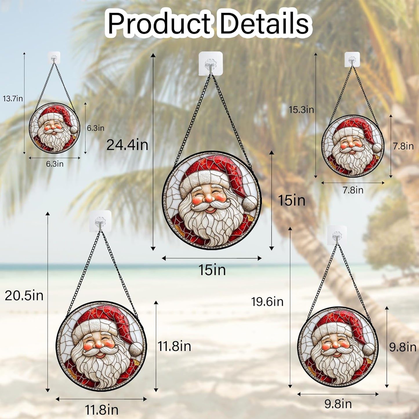 Stained Glass Window Hanging - Red White Santa Claus Suncatcher for Doors Home Christmas Decoration Winter Sun Catcher Thanksgiving New Year Birthday Gifts for Women Men Mom Nana Girl 7.8 in