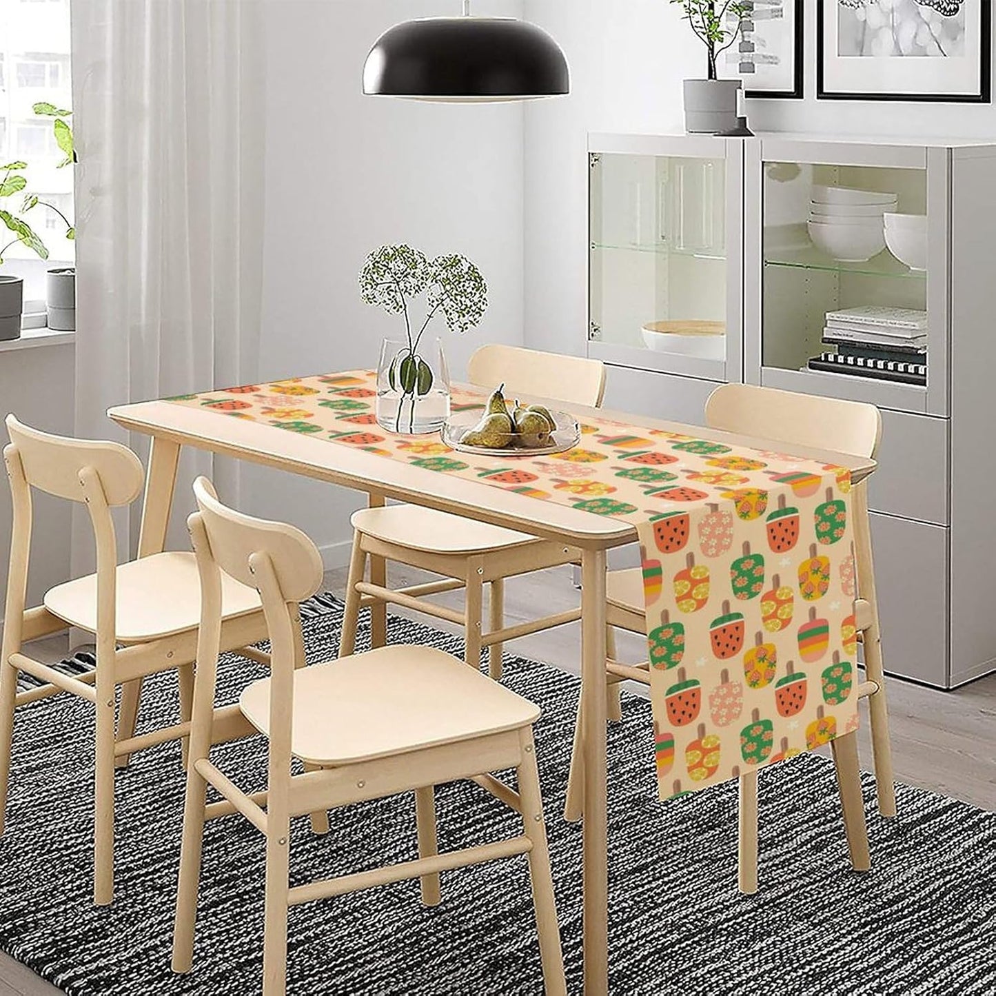 Summer Popsicles Table Runner, Colorful Cute Ice Cream Childish Seasonal Dinner Runner for Party Holiday Home Kitchen Dining Table Decor 13"x120"