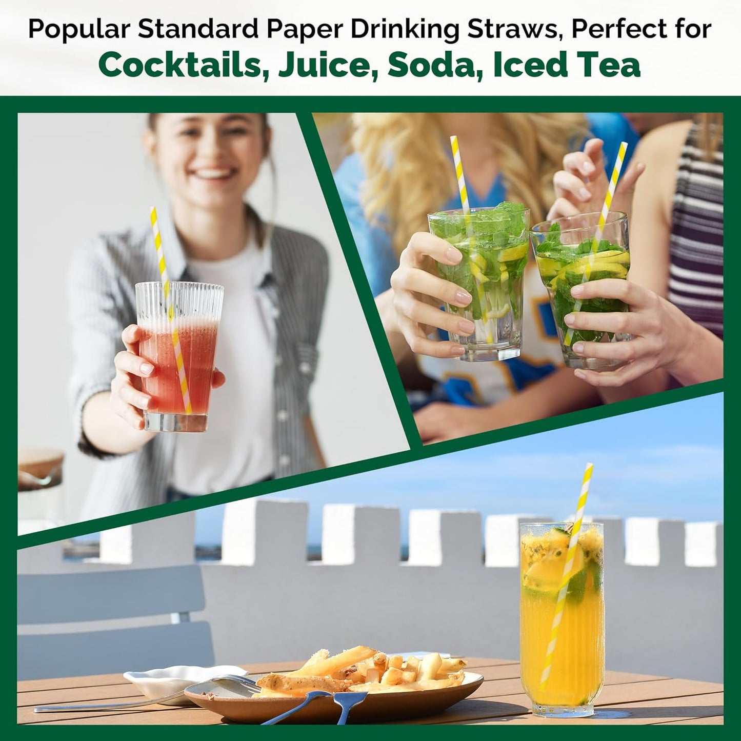 [1000 Count] Yellow Paper Drinking Straws, 7.75 Inch -Restaurant Bulk Pack