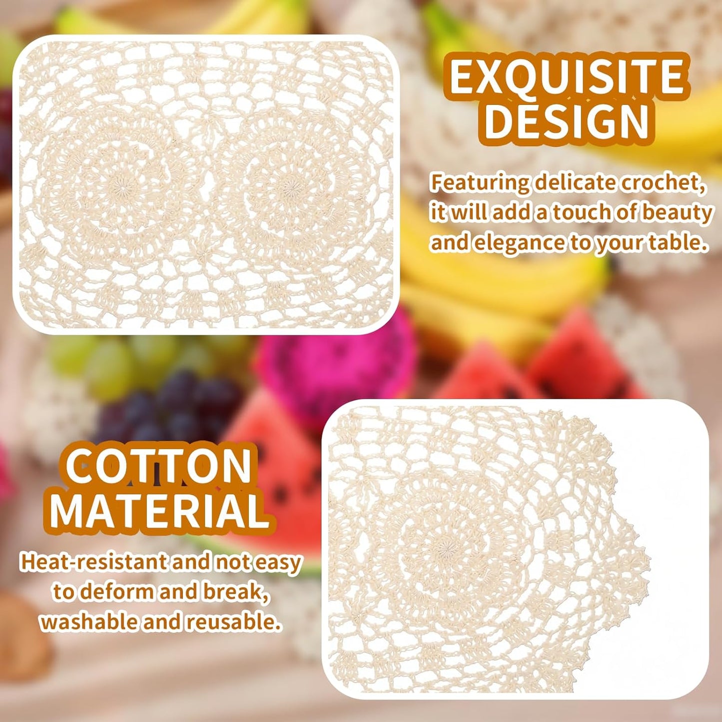 2-Pack Vintage Lace Placemats - 10x14 Inch French Crochet Lace Doilies, Handmade Embroidered Oval Table Mats for Dining, Tea Party, Wedding Decor, Furniture and Home Decoration (Beige)