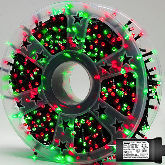 YEGUO 165ft 500 LED Christmas Lights Outdoor Waterproof, Red and Green String Lights Plug in, Green Wire Twinkle Tree Lights Indoor with Timer Memory 8 Modes