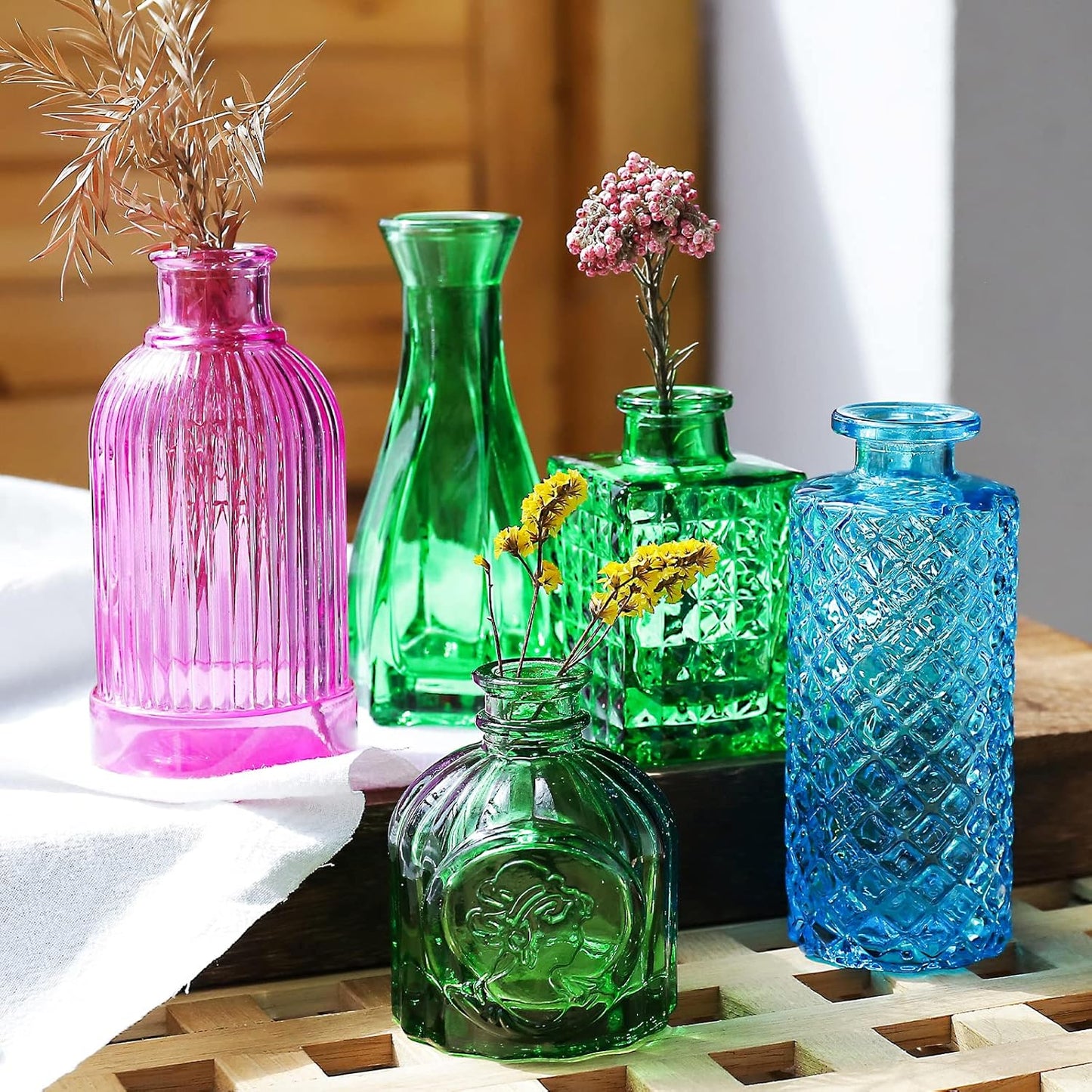 Color Bud Vases in Bulk -Glass Colorful Bud Vase Set Small Flower Glass for Centerpieces,Mini Vintage Style for Rustic Wedding Decorations, Holiday Party Table Flower Decor (20 Colors)