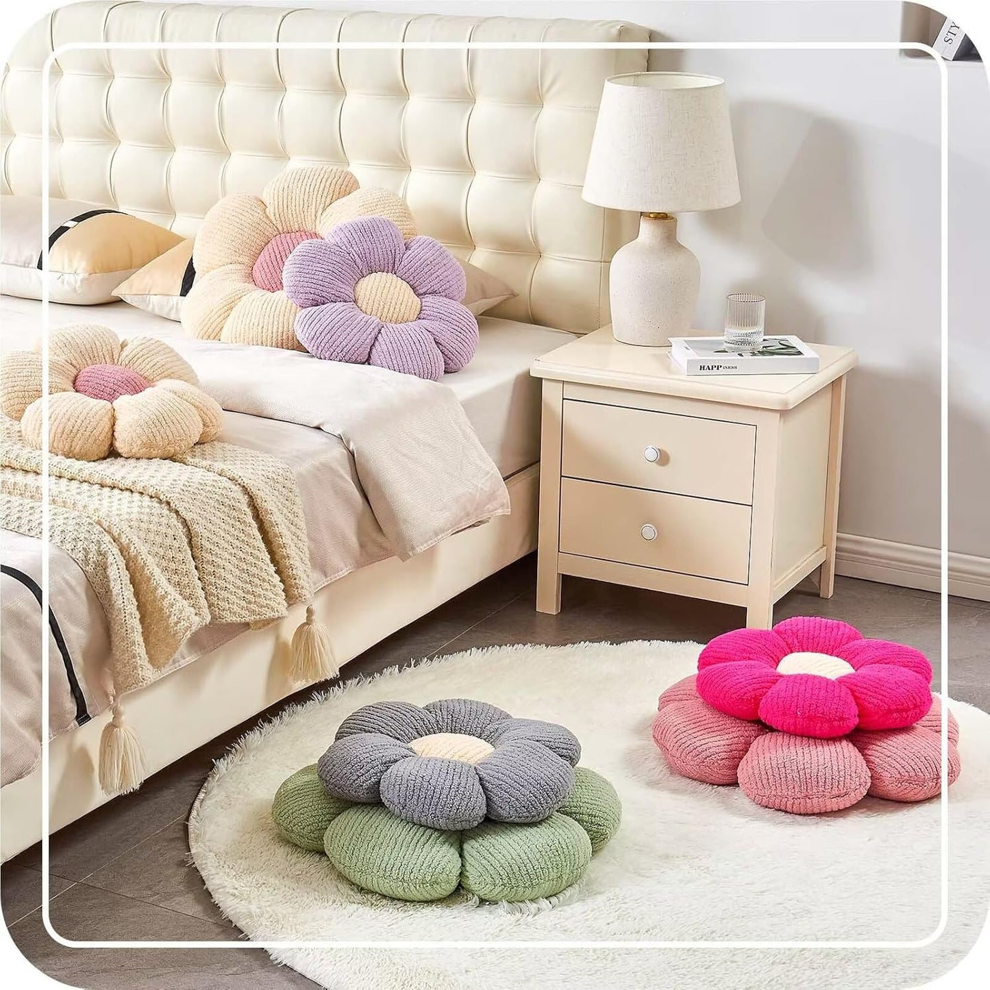 Flower Throw Pillow, Soft Grey 14.9" Shaped Floor Pillow for Home Decor, Cute Aesthetic Plush Decorative Pillows for Bed, Sofa, Couch