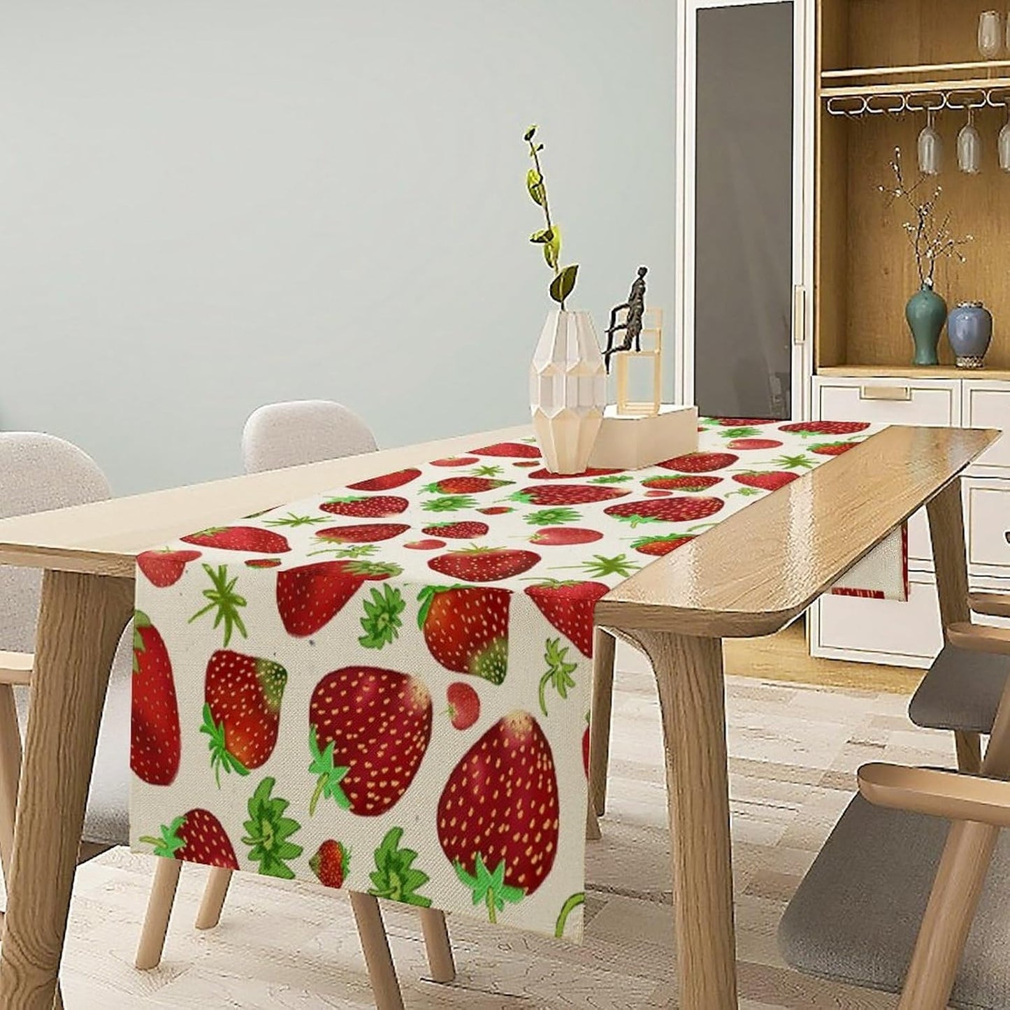 Strawberry Table Runner Spring Summer Fruit Wild Berry Forest Garden Dinner Runner for Girl Baby Shower Party Holiday Home Kitchen Dining Table Decor 13x70